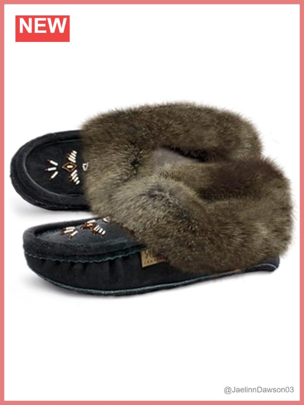 Women's Suede Mocc with Rabbit Fur Trim, Handcrafted in Quebec